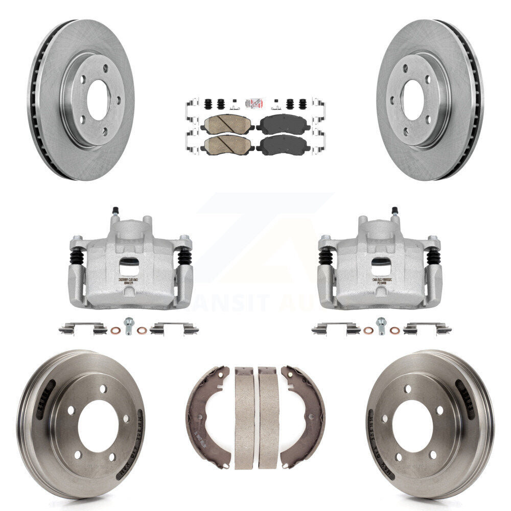 Front Rear Disc Brake Caliper Rotors Drums Ceramic Pads Kit (8Pc) For Mitsubishi Lancer KC8-103125N