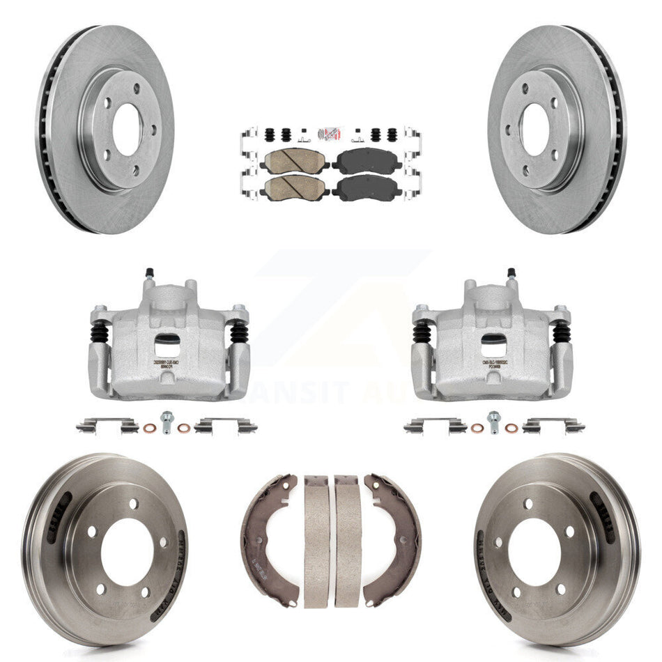 Front Rear Disc Brake Caliper Rotors Drums Ceramic Pads Kit (8Pc) For Mitsubishi Lancer KC8-103125N