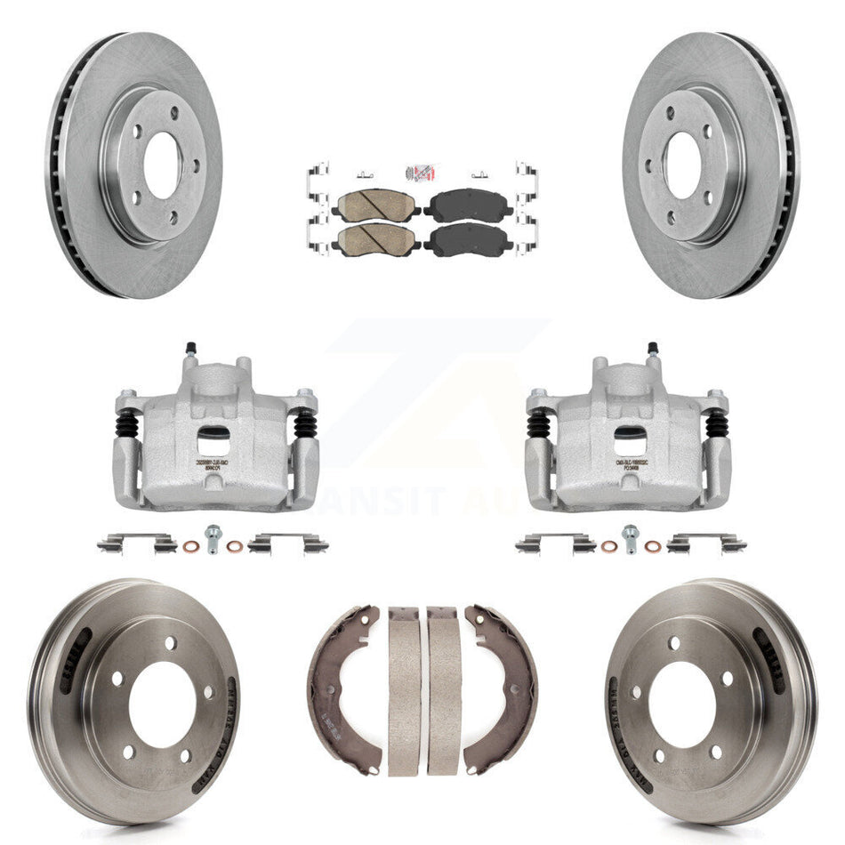 Front Rear Disc Brake Caliper Rotors Drums Ceramic Pads Kit (8Pc) For Mitsubishi Lancer KC8-103126N