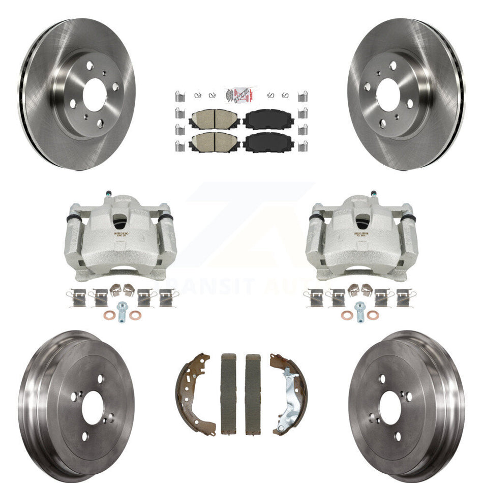Front Rear Disc Brake Caliper Rotors Drums Ceramic Pads Kit (8Pc) For Toyota Yaris KC8-103128N