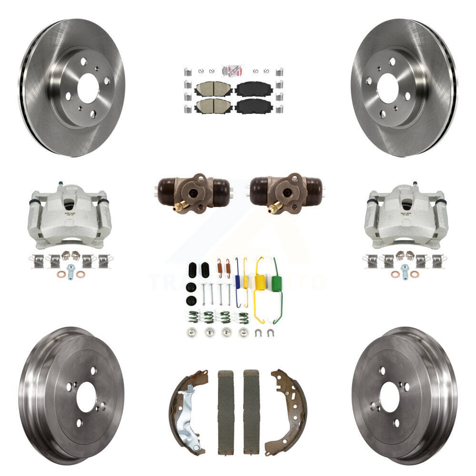 Front Rear Brake Caliper Rotors Drum Ceramic Pad Shoe Cylinder & Hardware Kit (11Pc) For KC8-103130N