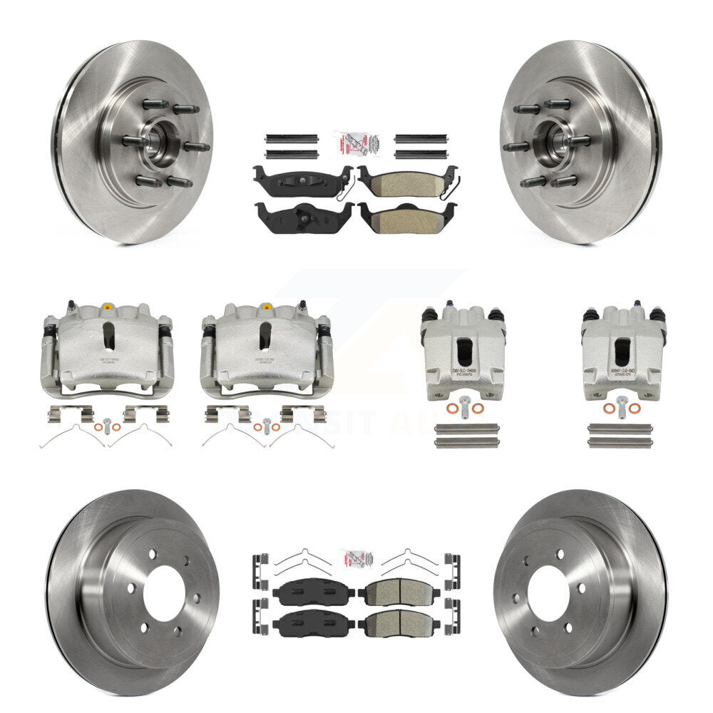 Front Rear Brake Caliper Rotors Semi-Metallic Pad Kit (10Pc) For Ford F-150 Lincoln Mark KC8-103148N