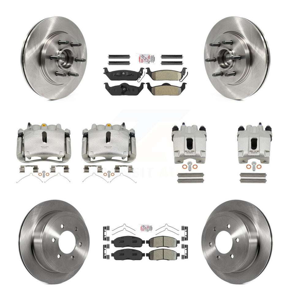 Front Rear Brake Caliper Rotors Semi-Metallic Pad Kit (10Pc) For Ford F-150 Lincoln Mark KC8-103148N