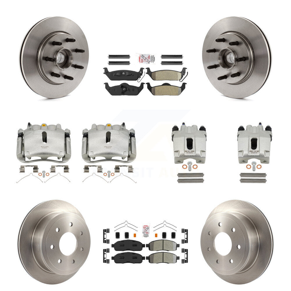 Front Rear Brake Caliper Rotors Semi-Metallic Pad Kit (10Pc) For Ford F-150 Lincoln Mark KC8-103151N
