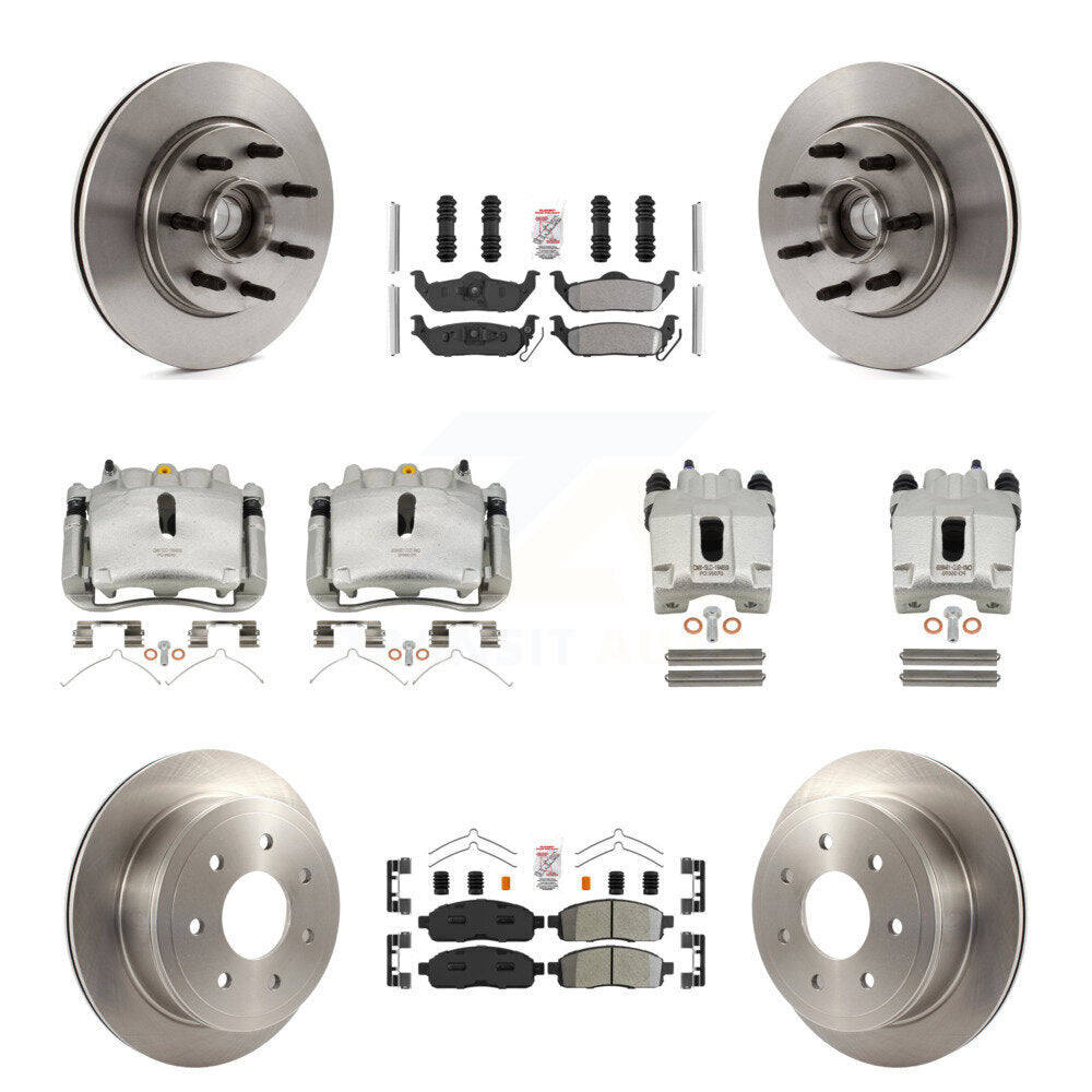 Front Rear Brake Caliper Rotors Semi-Metallic Pad Kit (10Pc) For Ford F-150 Lincoln Mark KC8-103153N