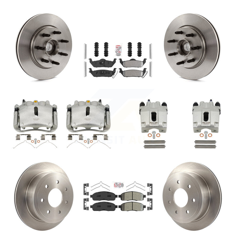 Front Rear Brake Caliper Rotors Semi-Metallic Pad Kit (10Pc) For Ford F-150 Lincoln Mark KC8-103154N