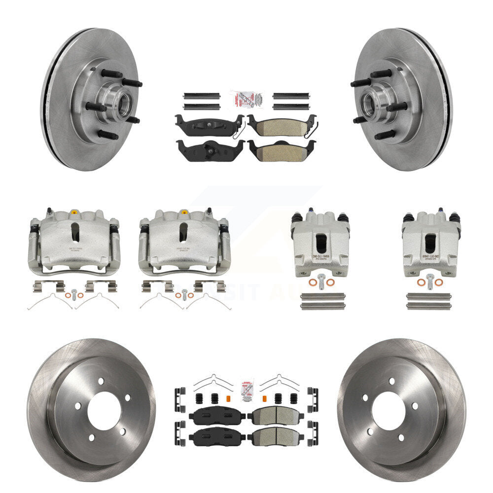 Front Rear Disc Brake Caliper Rotor Semi-Metallic Pad Kit (10Pc) For 2004 Ford F-150 RWD KC8-103155N