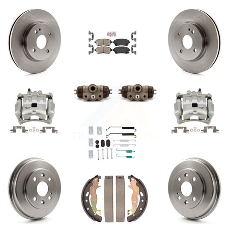Front Rear Brake Caliper Rotors Drum Ceramic Pad Shoe Cylinder & Hardware Kit (11Pc) For KC8-103290N
