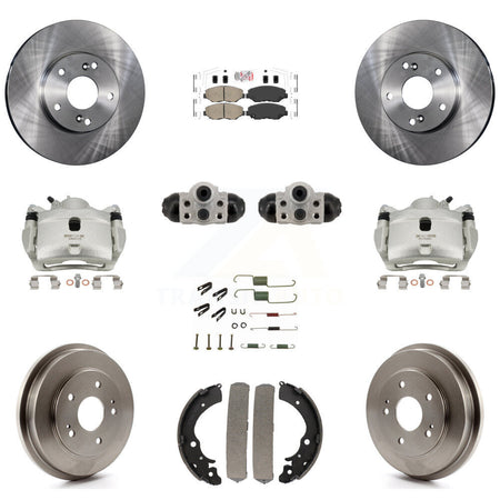 Front Rear Brake Caliper Rotors Drum Ceramic Pad Shoe Cylinder & Hardware Kit (11Pc) For KC8-103309N