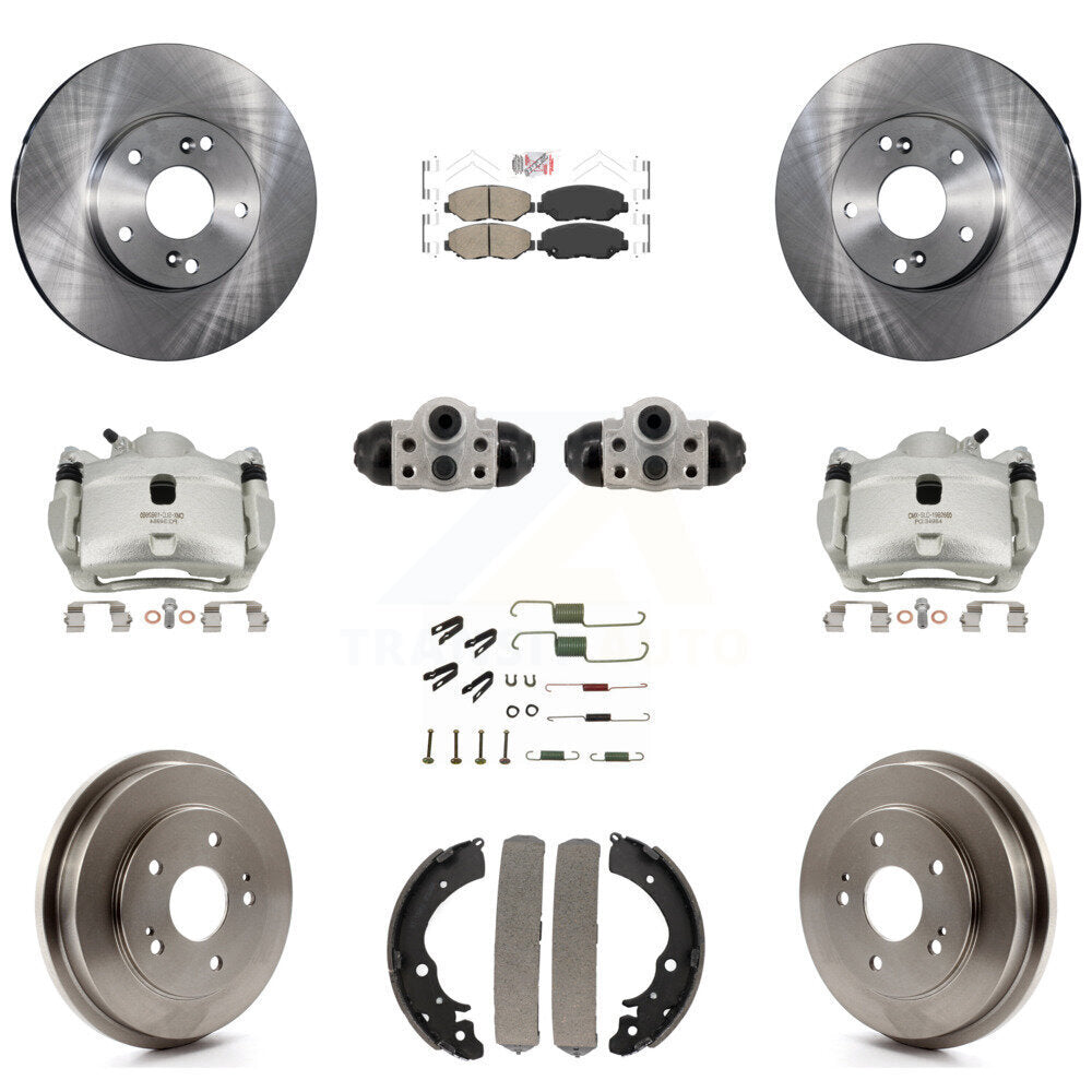 Front Rear Brake Caliper Rotors Drum Ceramic Pad Shoe Cylinder & Hardware Kit (11Pc) For KC8-103310N