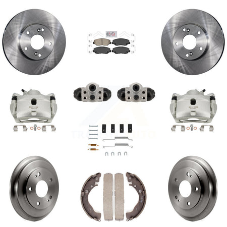 Front Rear Brake Caliper Rotors Drum Ceramic Pad Shoe Cylinder & Hardware Kit (11Pc) For KC8-103311N