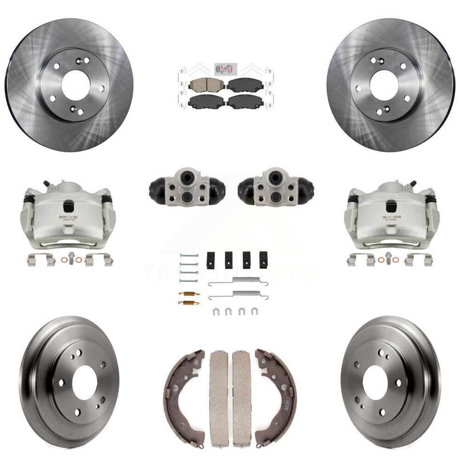 Front Rear Brake Caliper Rotors Drum Ceramic Pad Shoe Cylinder & Hardware Kit (11Pc) For KC8-103311N