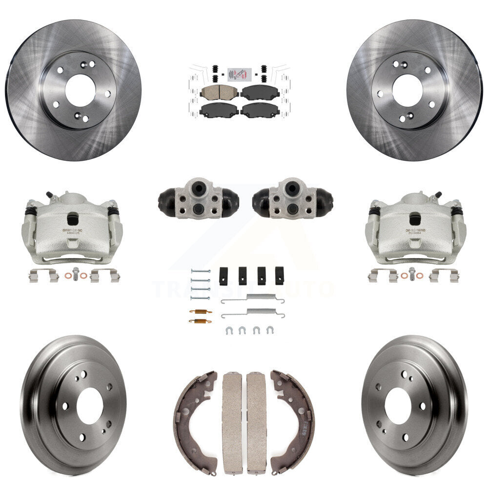 Front Rear Brake Caliper Rotors Drum Ceramic Pad Shoe Cylinder & Hardware Kit (11Pc) For KC8-103312N