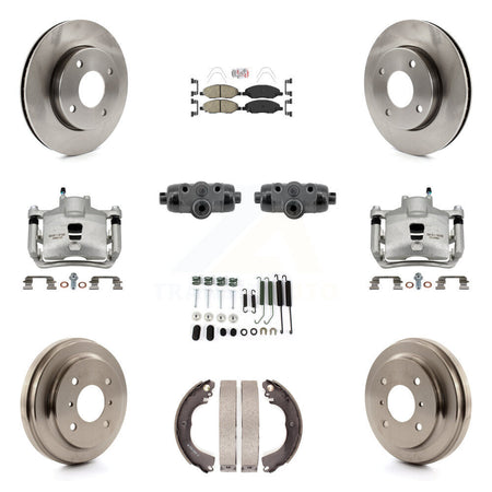 Front Rear Brake Caliper Rotors Drum Ceramic Pad Shoe Cylinder & Hardware Kit (11Pc) For KC8-103314N
