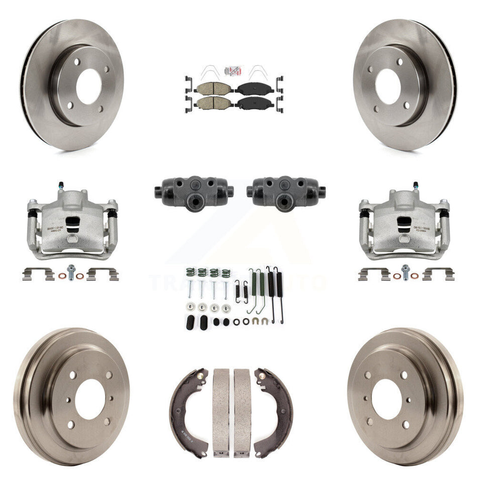 Front Rear Brake Caliper Rotors Drum Ceramic Pad Shoe Cylinder & Hardware Kit (11Pc) For KC8-103314N