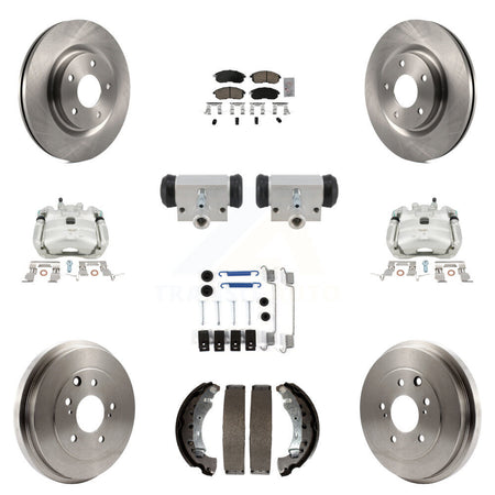 Front Rear Brake Caliper Rotors Drum Ceramic Pad Shoe Cylinder & Hardware Kit (11Pc) For KC8-103317N