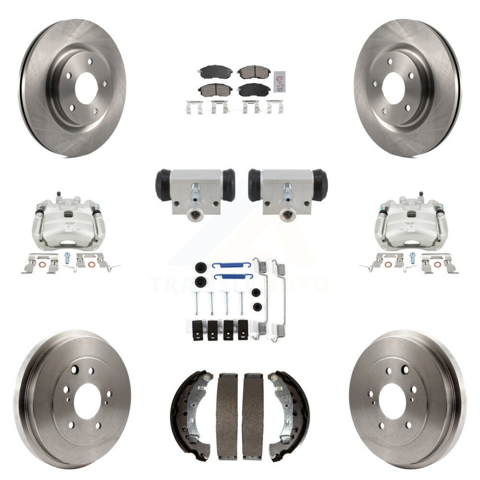 Front Rear Brake Caliper Rotors Drum Ceramic Pad Shoe Cylinder & Hardware Kit (11Pc) For KC8-103318N