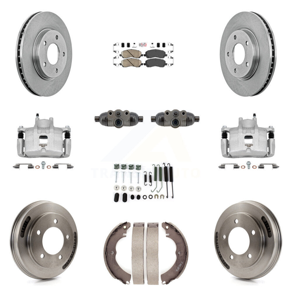 Front Rear Brake Caliper Rotors Drum Ceramic Pad Shoe Cylinder & Hardware Kit (11Pc) For KC8-103320N