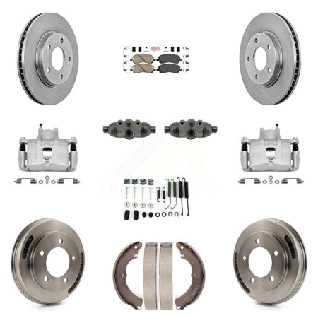 Front Rear Brake Caliper Rotors Drum Ceramic Pad Shoe Cylinder & Hardware Kit (11Pc) For KC8-103320N