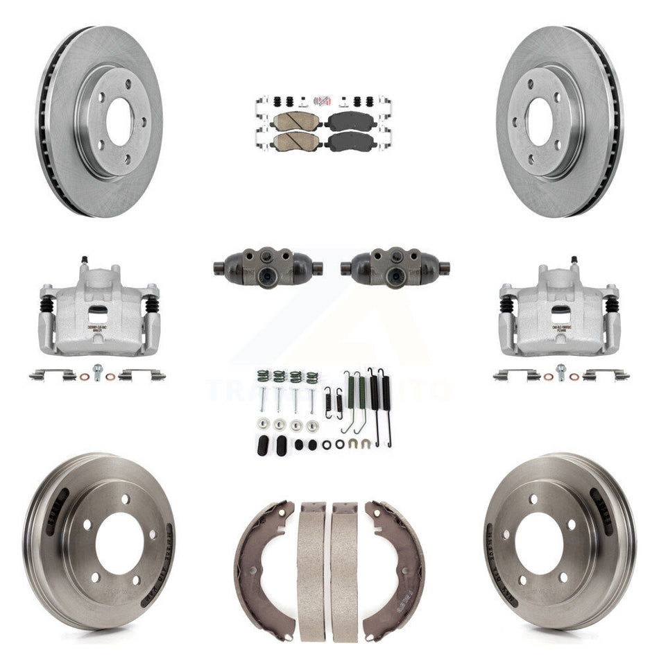 Front Rear Brake Caliper Rotors Drum Ceramic Pad Shoe Cylinder & Hardware Kit (11Pc) For KC8-103320N