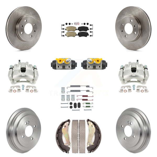 Front Rear Brake Caliper Rotors Drum Ceramic Pad Shoe Cylinder & Hardware Kit (11Pc) For KC8-103322N