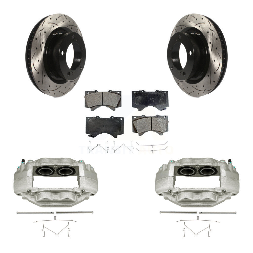 Front Brake Caliper Drill Slotted Rotors Semi-Metallic Pad Kit For Toyota Tundra Sequoia KCD-100001P