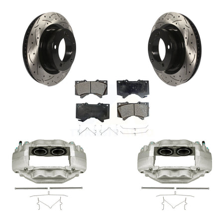 Front Brake Caliper Drill Slotted Rotors Semi-Metallic Pad Kit For Toyota Tundra Sequoia KCD-100001P