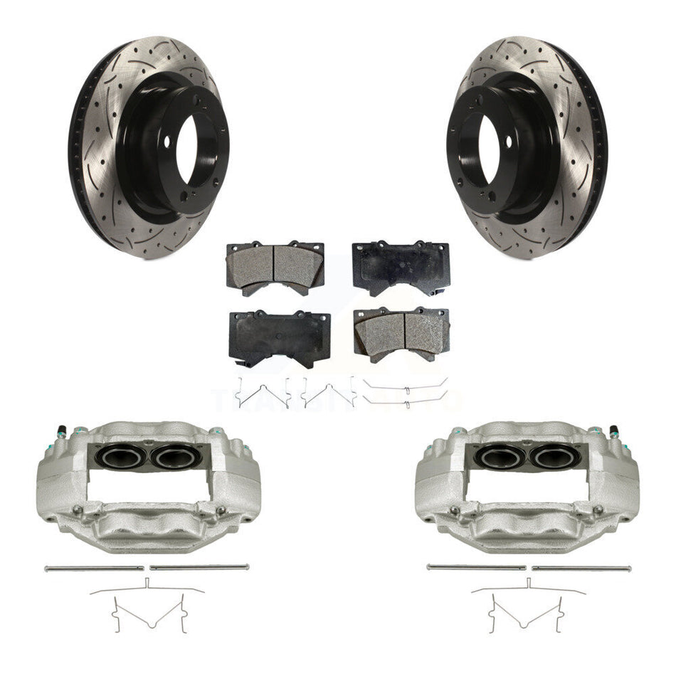 Front Brake Coated Caliper Drill Slotted Rotor Ceramic Pad Kit For Toyota Tundra Sequoia KCD-100001T