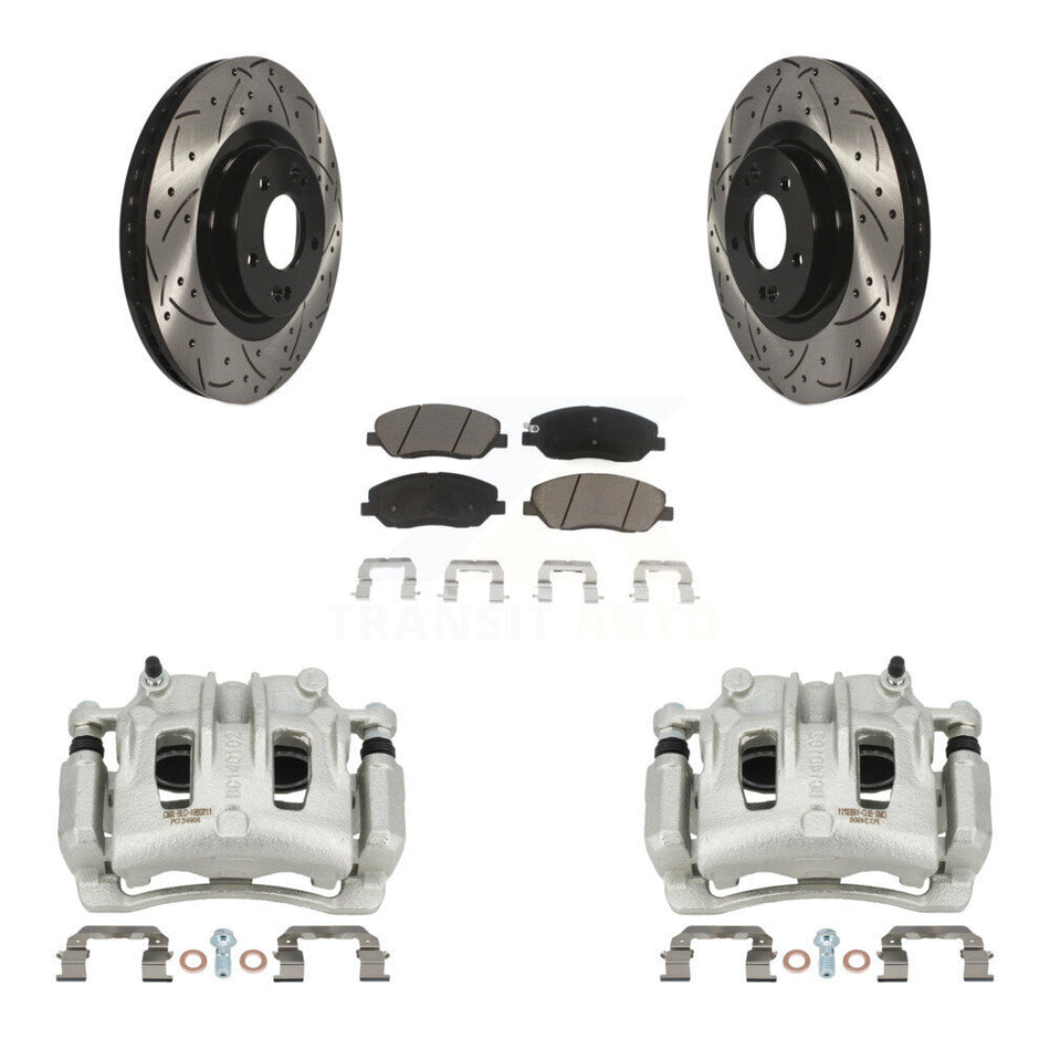 Front Brake Coated Caliper Drill Slot Rotor Ceramic Pad Kit For Hyundai Santa Fe XL 3.3L KCD-100002C