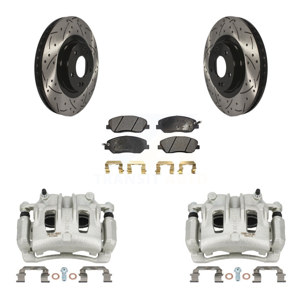 Front Brake Caliper Drill Slot Rotors Semi-Metallic Pad Kit For Hyundai Santa Fe XL 3.3L KCD-100002P