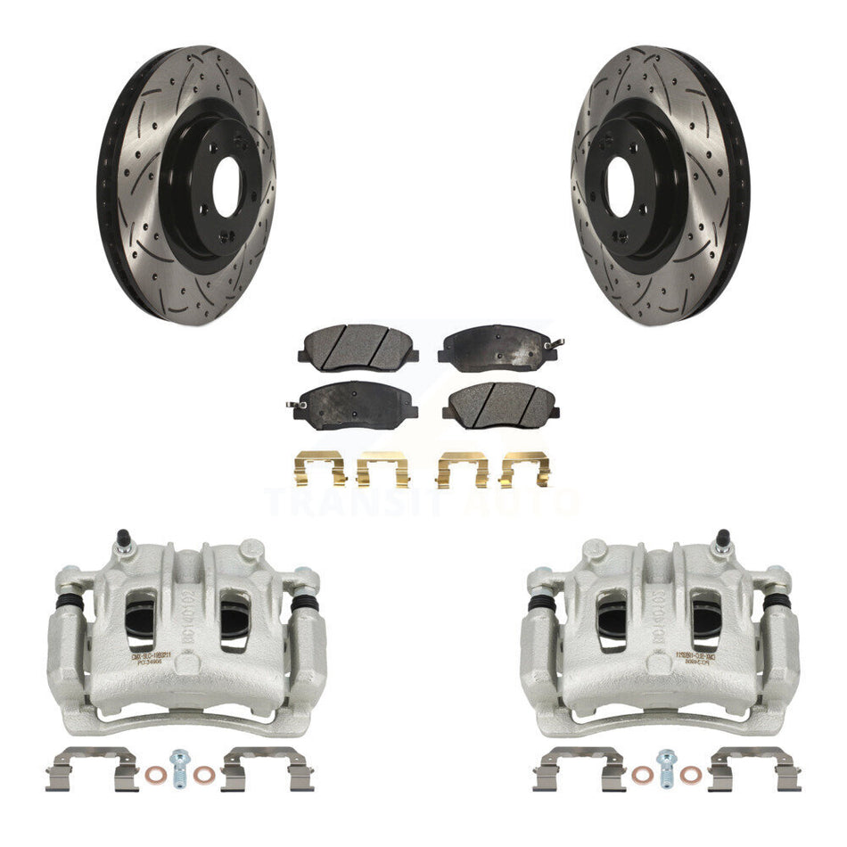 Front Brake Caliper Drill Slot Rotors Semi-Metallic Pad Kit For Hyundai Santa Fe XL 3.3L KCD-100002P