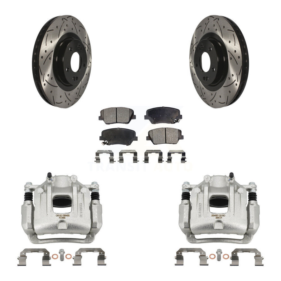 Front Brake Caliper Drill Slotted Rotor Semi-Metallic Pad Kit For Hyundai Santa Fe Sport KCD-100003P