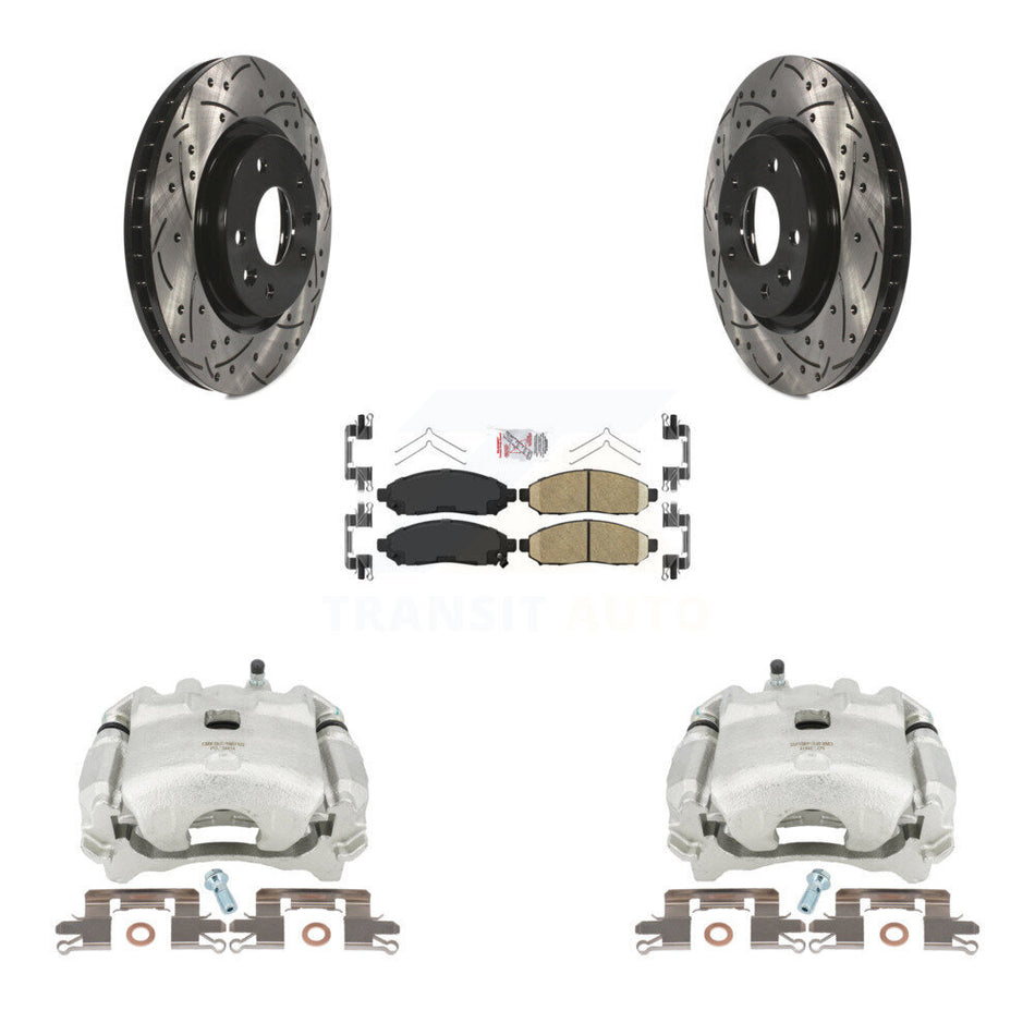 Front Disc Brake Coated Caliper Drilled Slotted Rotors And Ceramic Pads Kit For 2015 Nissan LEAF Vehicles Manufactured In Japan KCD-100004N by Transit Auto