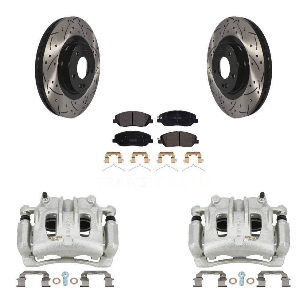 Front Brake Coat Caliper Drill Slot Rotors Semi-Metallic Pad Kit For Hyundai Santa Fe XL KCD-100004P