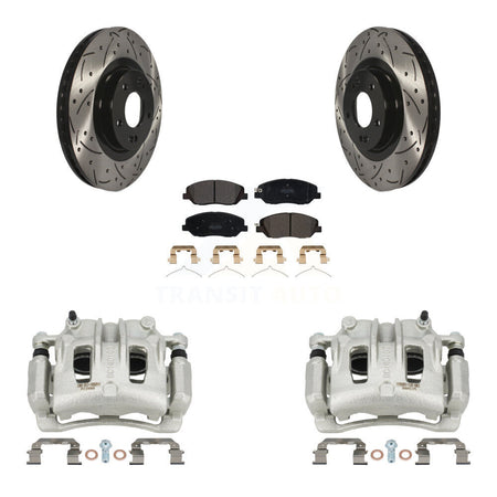 Front Brake Coat Caliper Drill Slot Rotors Semi-Metallic Pad Kit For Hyundai Santa Fe XL KCD-100004P