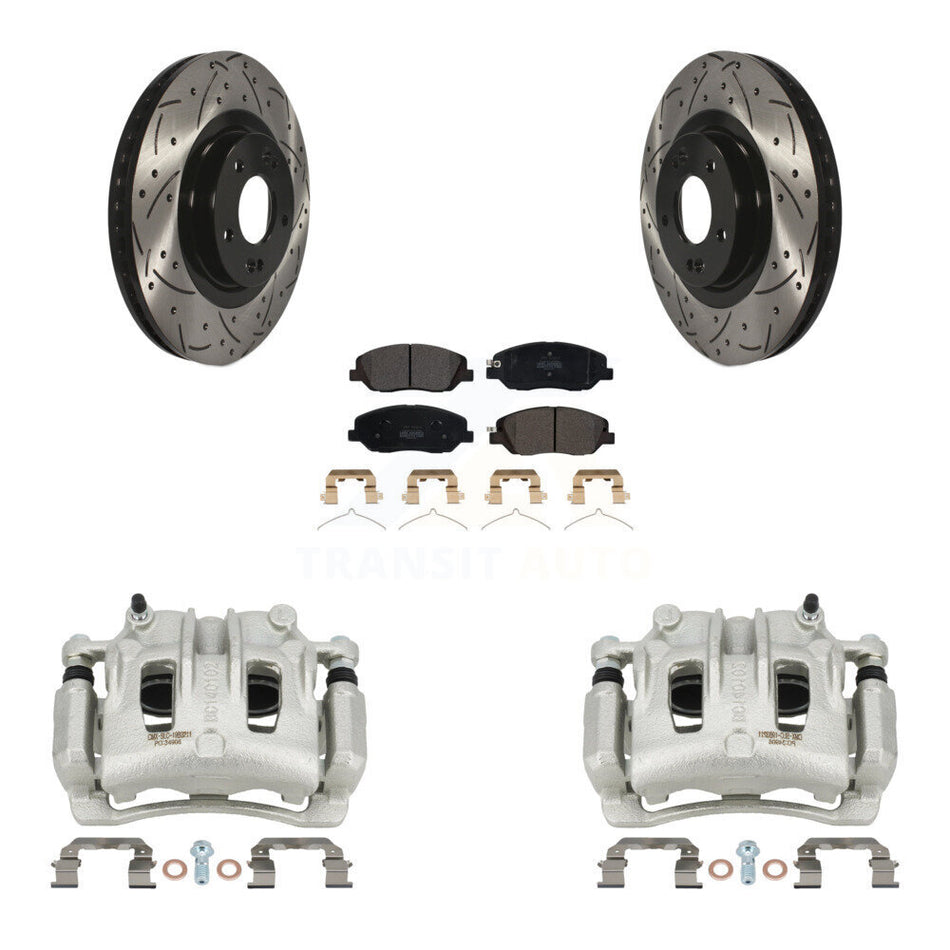 Front Brake Coat Caliper Drill Slot Rotors Semi-Metallic Pad Kit For Hyundai Santa Fe XL KCD-100004P
