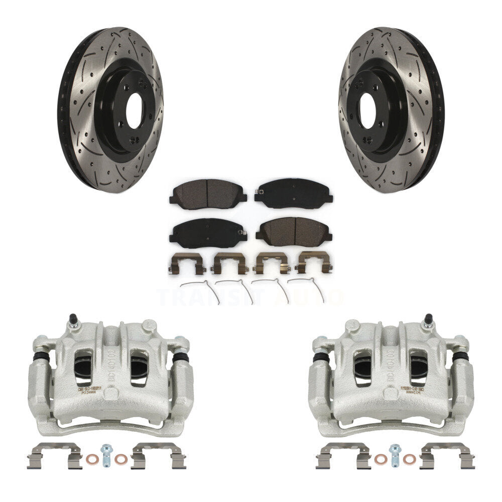 Front Disc Brake Coated Caliper Drill Slot Rotor Ceramic Pad Kit For Hyundai Santa Fe XL KCD-100004T