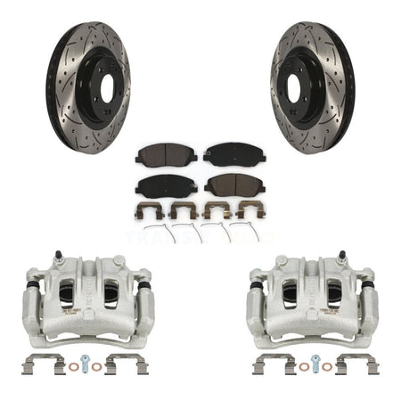 Front Disc Brake Coated Caliper Drill Slot Rotor Ceramic Pad Kit For Hyundai Santa Fe XL KCD-100004T