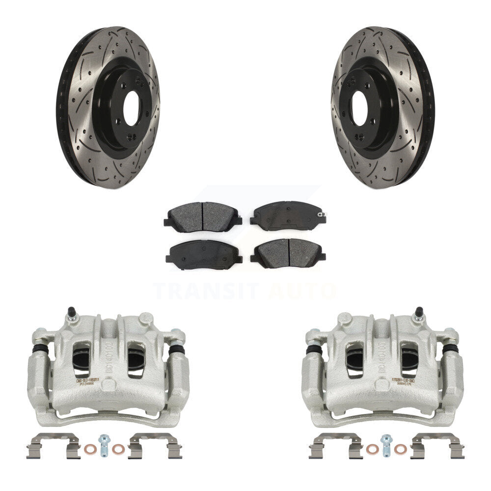 Front Brake Coat Caliper Drill Slot Rotors Semi-Metallic Pad Kit For Hyundai Santa Fe XL KCD-100005S