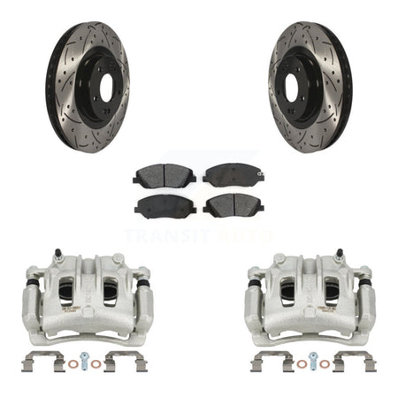 Front Brake Coat Caliper Drill Slot Rotors Semi-Metallic Pad Kit For Hyundai Santa Fe XL KCD-100005S