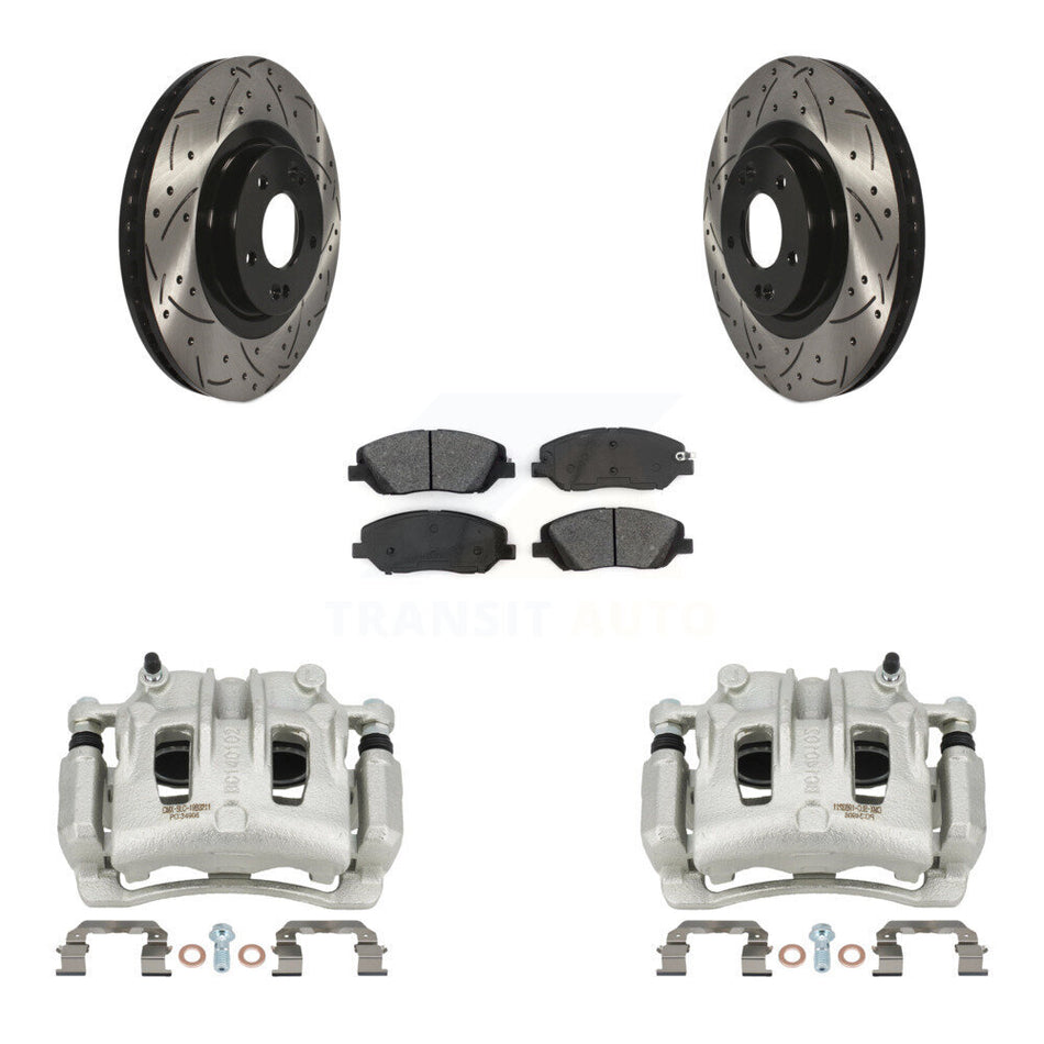 Front Brake Coat Caliper Drill Slot Rotors Semi-Metallic Pad Kit For Hyundai Santa Fe XL KCD-100005S