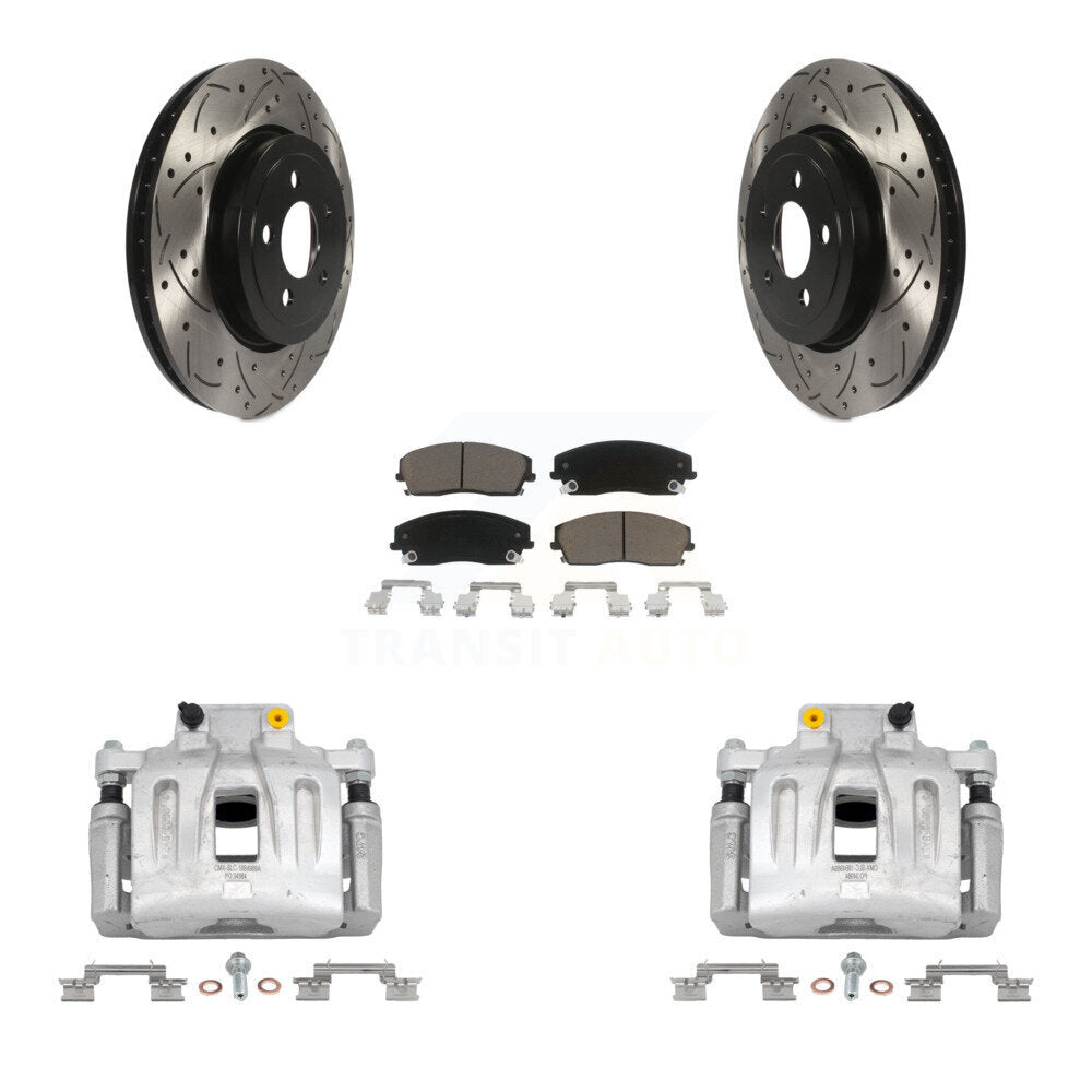 Front Disc Brake Coated Caliper Drilled Slotted Rotors Ceramic Pad Kit For Dodge Charger KCD-100006C