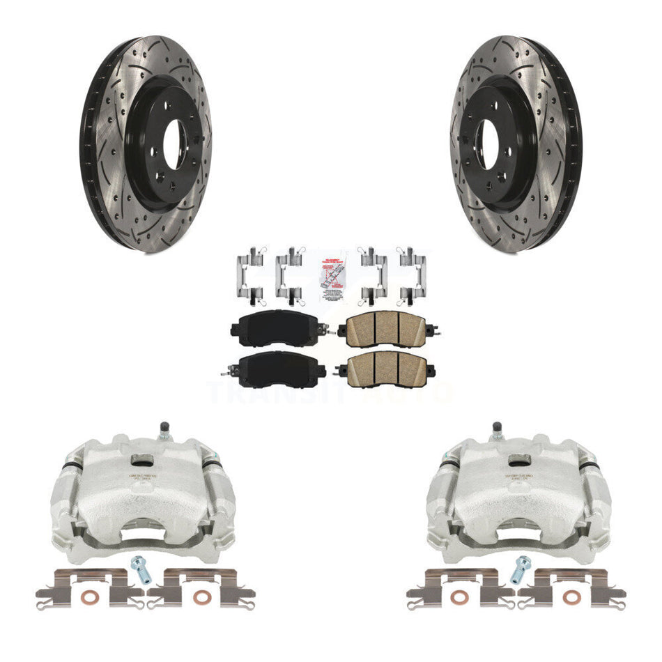 Front Disc Brake Coated Caliper Drilled Slotted Rotors And Ceramic Pads Kit For Nissan LEAF KCD-100006N by Transit Auto