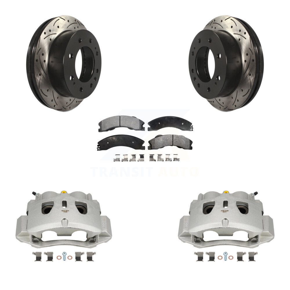Front Brake Caliper Drill Slot Rotor Semi-Metallic Pad Kit For GMC Chevrolet Sierra 2500 KCD-100006P