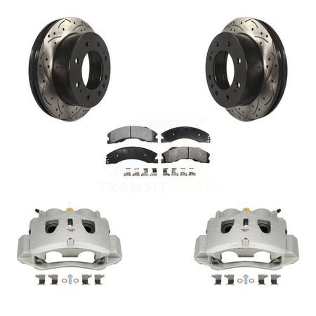 Front Brake Caliper Drill Slotted Rotor Ceramic Pad Kit For GMC Chevrolet Sierra 2500 HD KCD-100006T
