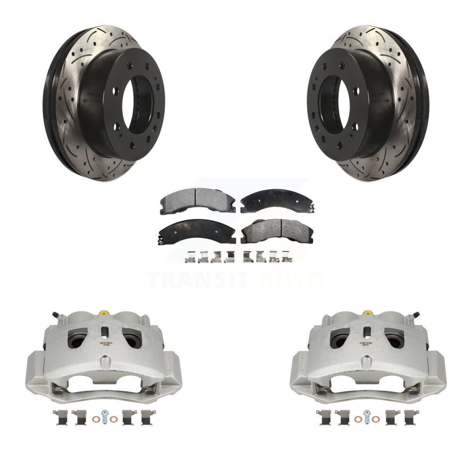 Front Brake Caliper Drill Slotted Rotor Ceramic Pad Kit For GMC Chevrolet Sierra 2500 HD KCD-100006T
