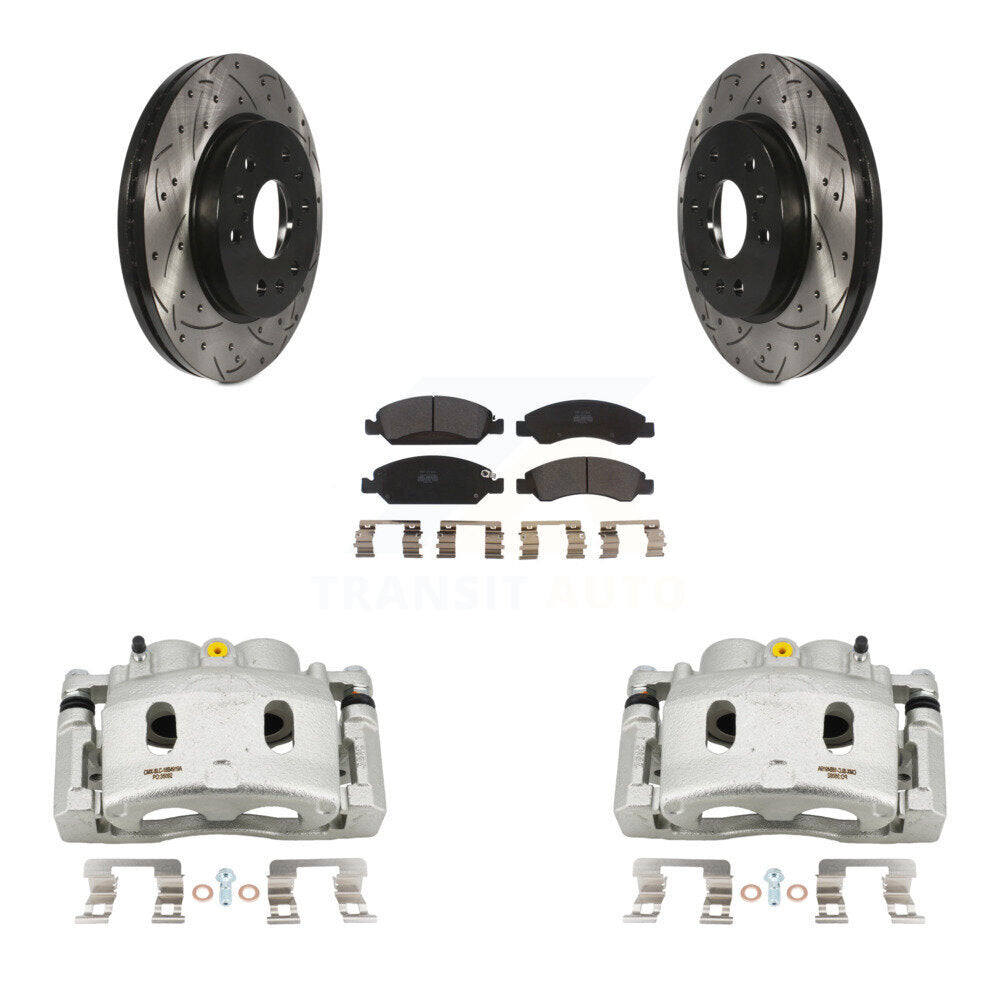 Front Brake Caliper Drill Slot Rotor Semi-Metallic Pad Kit For GMC Sierra 1500 Chevrolet KCD-100008P