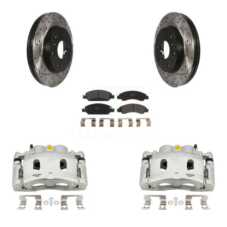 Front Brake Caliper Drill Slot Rotor Semi-Metallic Pad Kit For GMC Sierra 1500 Chevrolet KCD-100008P