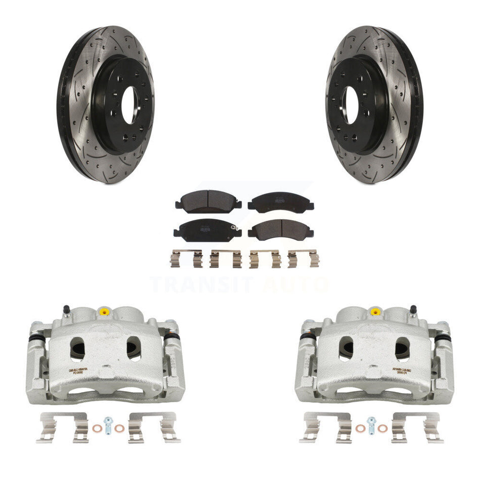 Front Brake Caliper Drill Slot Rotor Semi-Metallic Pad Kit For GMC Sierra 1500 Chevrolet KCD-100008P