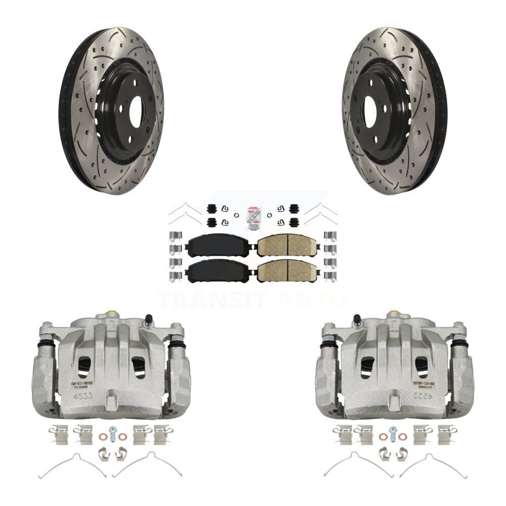 Front Brake Caliper Drilled Slot Rotor Ceramic Pad Kit For Lexus RX350 Toyota Highlander KCD-100009N